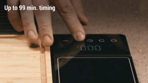 4t7's built-in digital timer goes to 99 mins and 59 secs so you can time meals of any size.